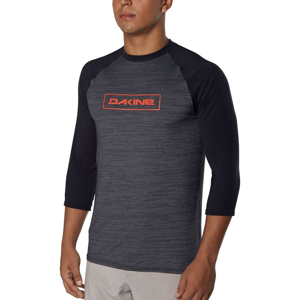 Dakine long sleeve rashguard with heathered gray body and black raglan sleeves
