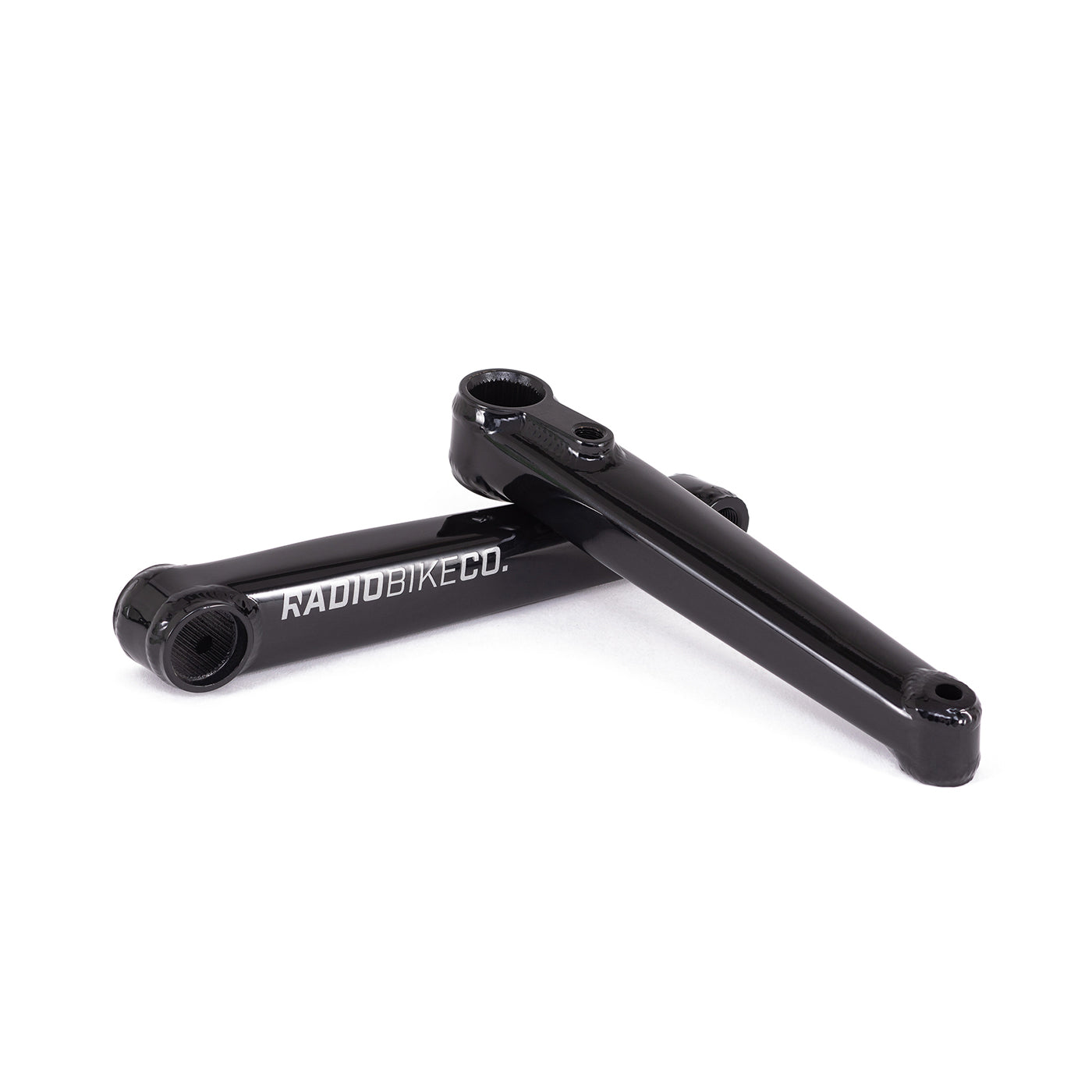 Radio Bike Co. black bicycle cranks with 175mm arm length on white background