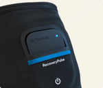 Therabody RecoveryPulse compression calf sleeve with control unit and blue accent stripe
