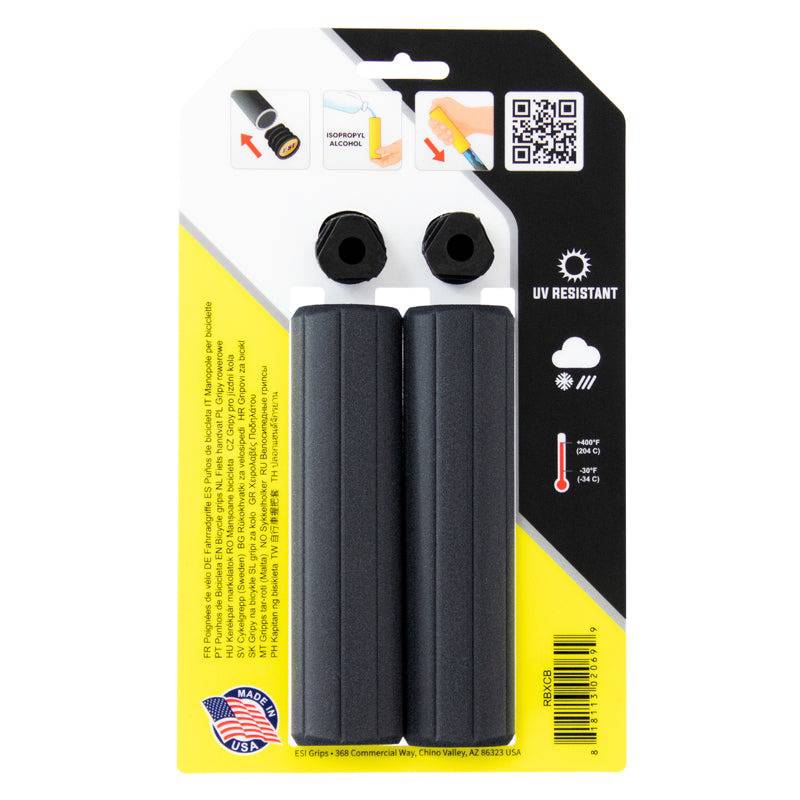 ESI MTB ribbed extra chunky silicone black bike grips in retail packaging