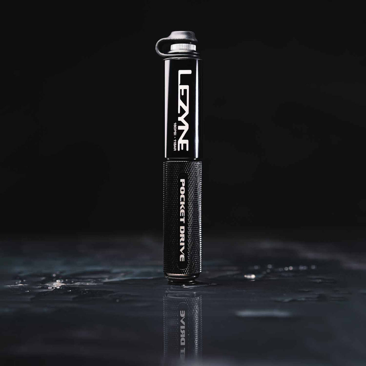 Lezyne Pocket Drive mini bike pump in matte black with knurled grip handle