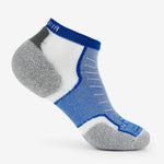 Experia Light Cushion Low-Cut sock in royal blue, white, and gray colorway