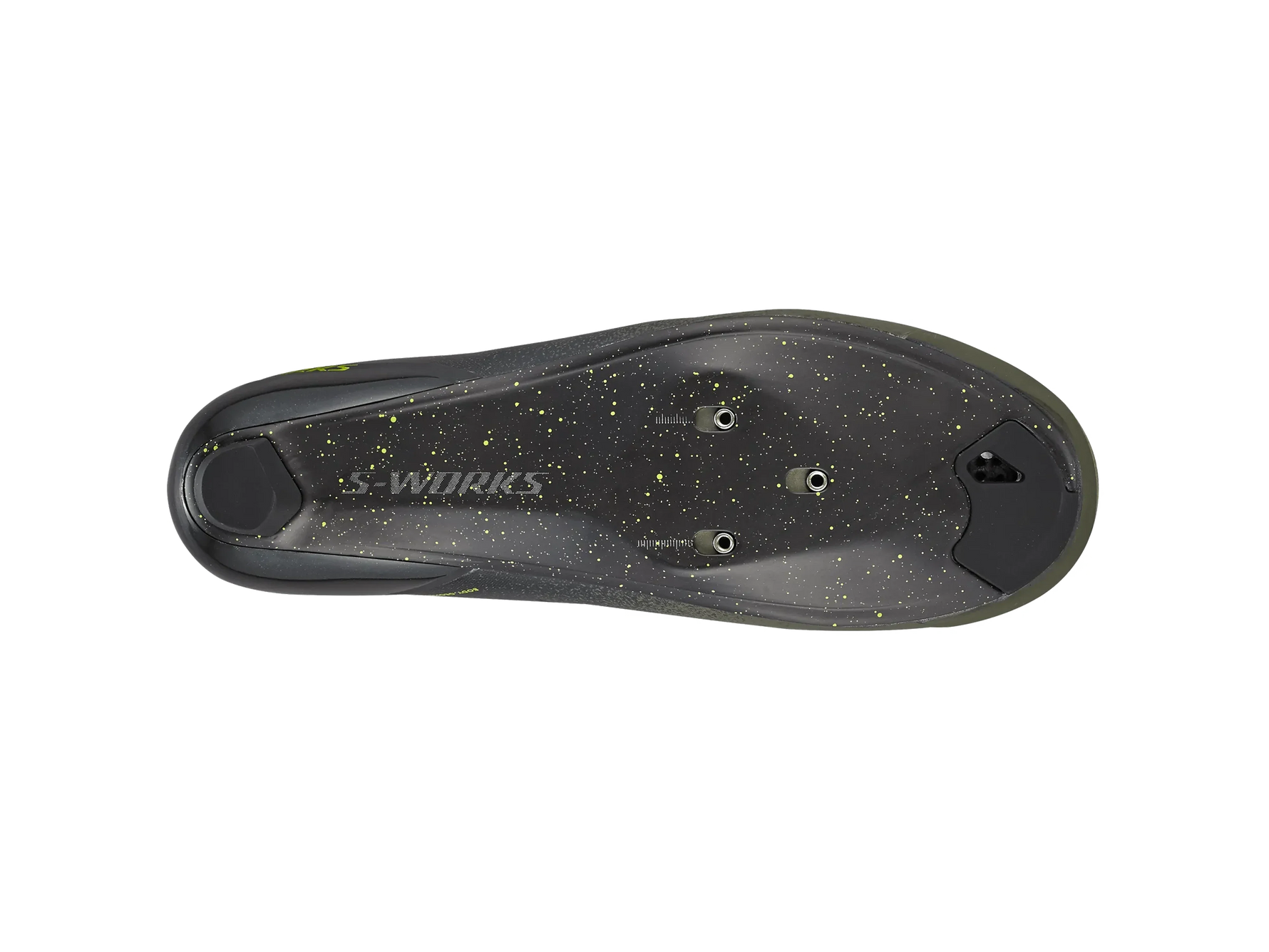 Specialized S-Works cycling shoe sole with black speckled finish and cleat mounting holes