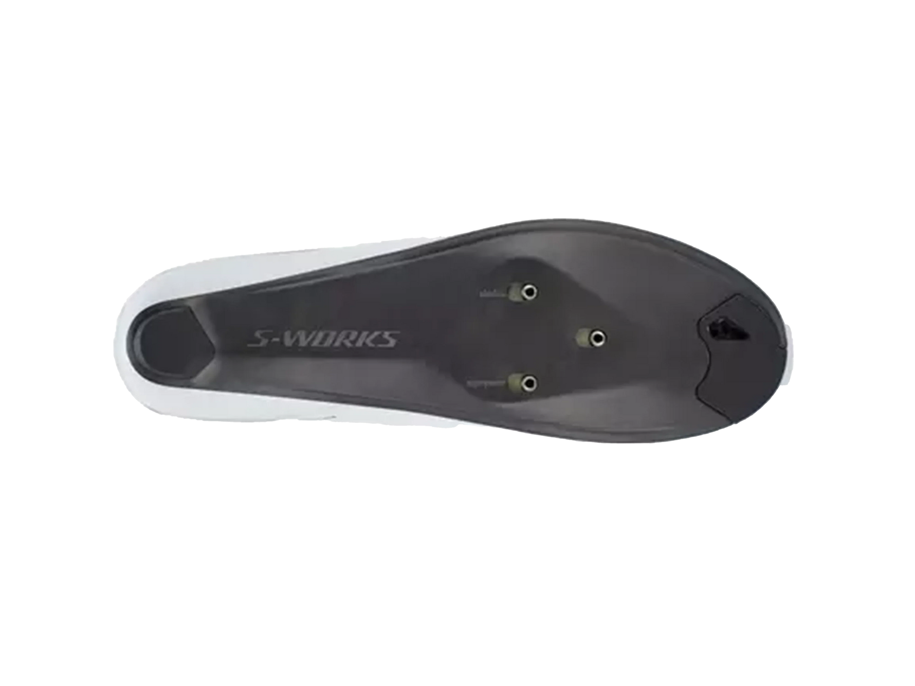 Specialized S-Works cycling shoe sole showing black carbon fiber construction with cleats
