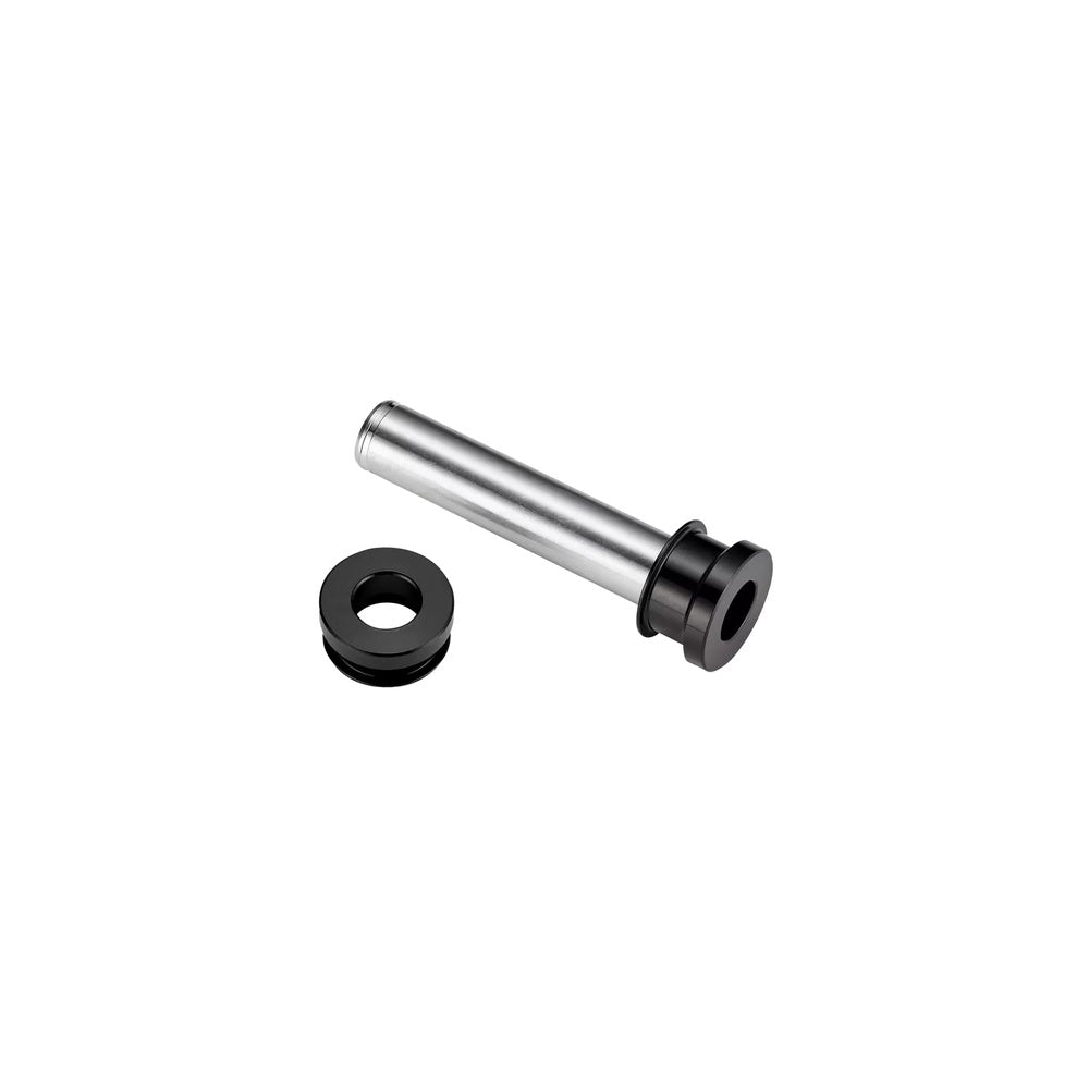 Specialized bike hub axle assembly with silver shaft and black components on white background