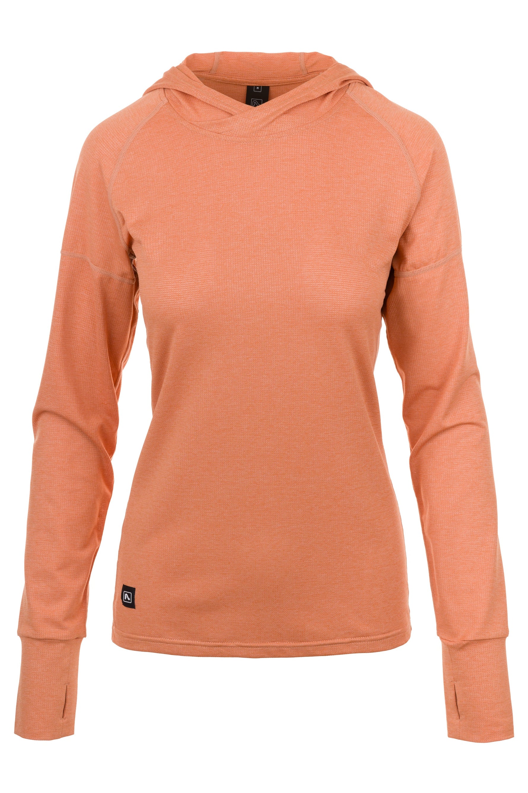 Women's coral orange hooded long sleeve shirt with ribbed texture