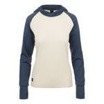 Flylow Gear women's hooded raglan shirt in cream and navy colorway