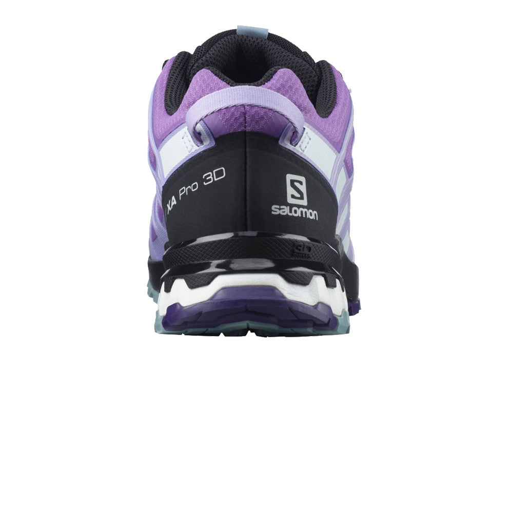 Salomon XA Pro 3D V8 GORE-TEX Women's Trail Running Shoe in Royal Lilac colorway rear view