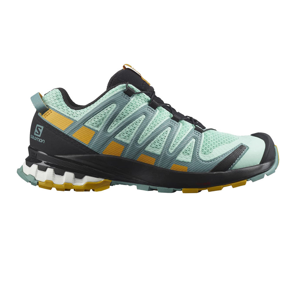 Salomon XA Pro 3D v8 women's trail running shoe in mint green with orange accents
