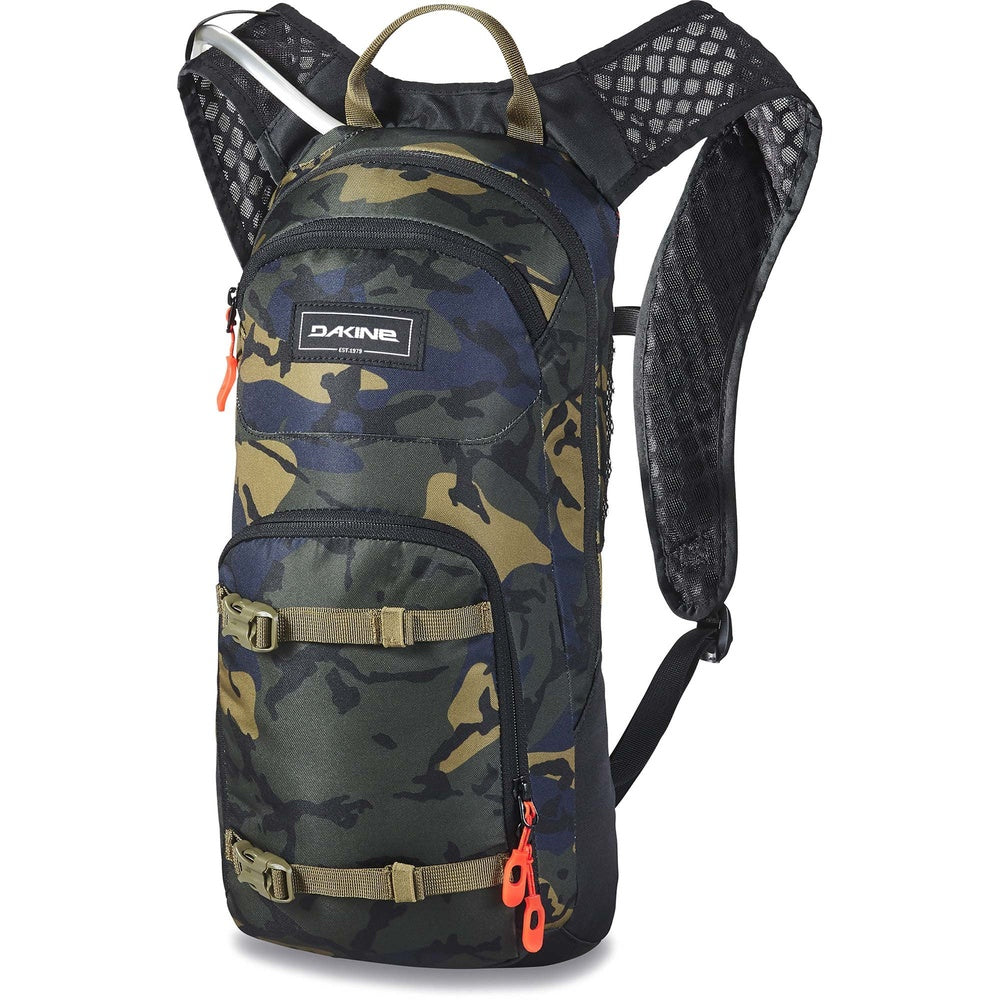 Dakine Session 8L hydration backpack in Ashcroft camo pattern with mesh shoulder straps