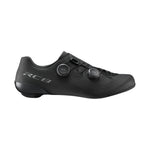 Shimano RC8 road cycling shoe in black with dual BOA dials, lateral side view