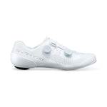 Shimano S-PHYRE SH-RC910 road cycling shoe in white, lateral view with dual BOA dials