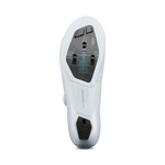 Shimano SH-RC910 S-PHYRE white shoe bottom view showing carbon sole with stiffness index 12 rating