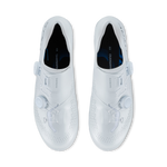 Shimano SH-RC910 S-PHYRE white cycling shoes pair top view showing Shimano insoles and BOA dials