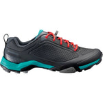 Shimano MT3 women's cycling shoe in gray with turquoise accents and red laces