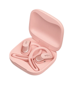Pink Shokz OpenFit Air wireless earbuds in open charging case
