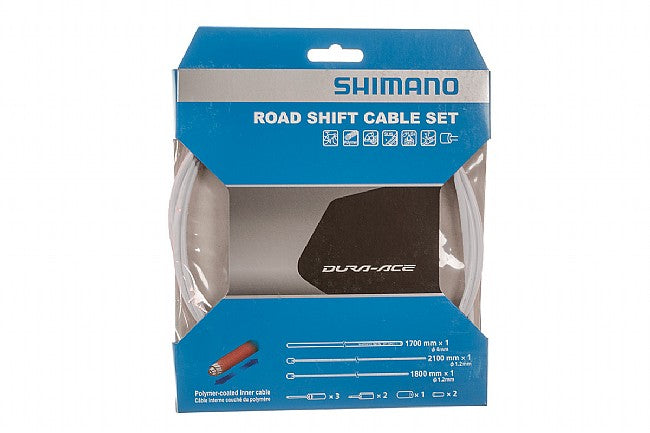 Shimano Dura-Ace road shift cable set in polymer-coated light gray packaging