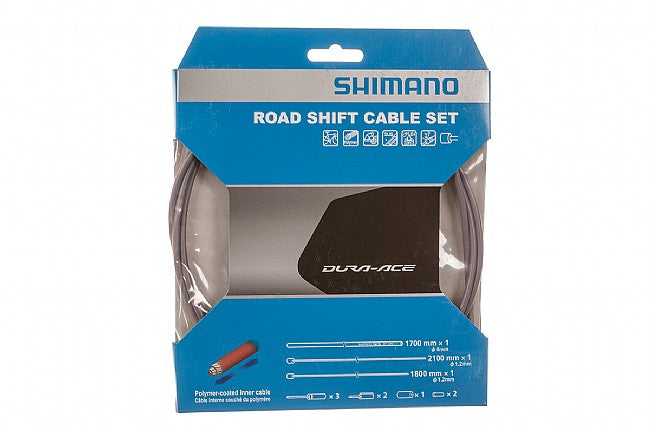 Shimano Dura-Ace road shift cable set in polymer coated gray packaging