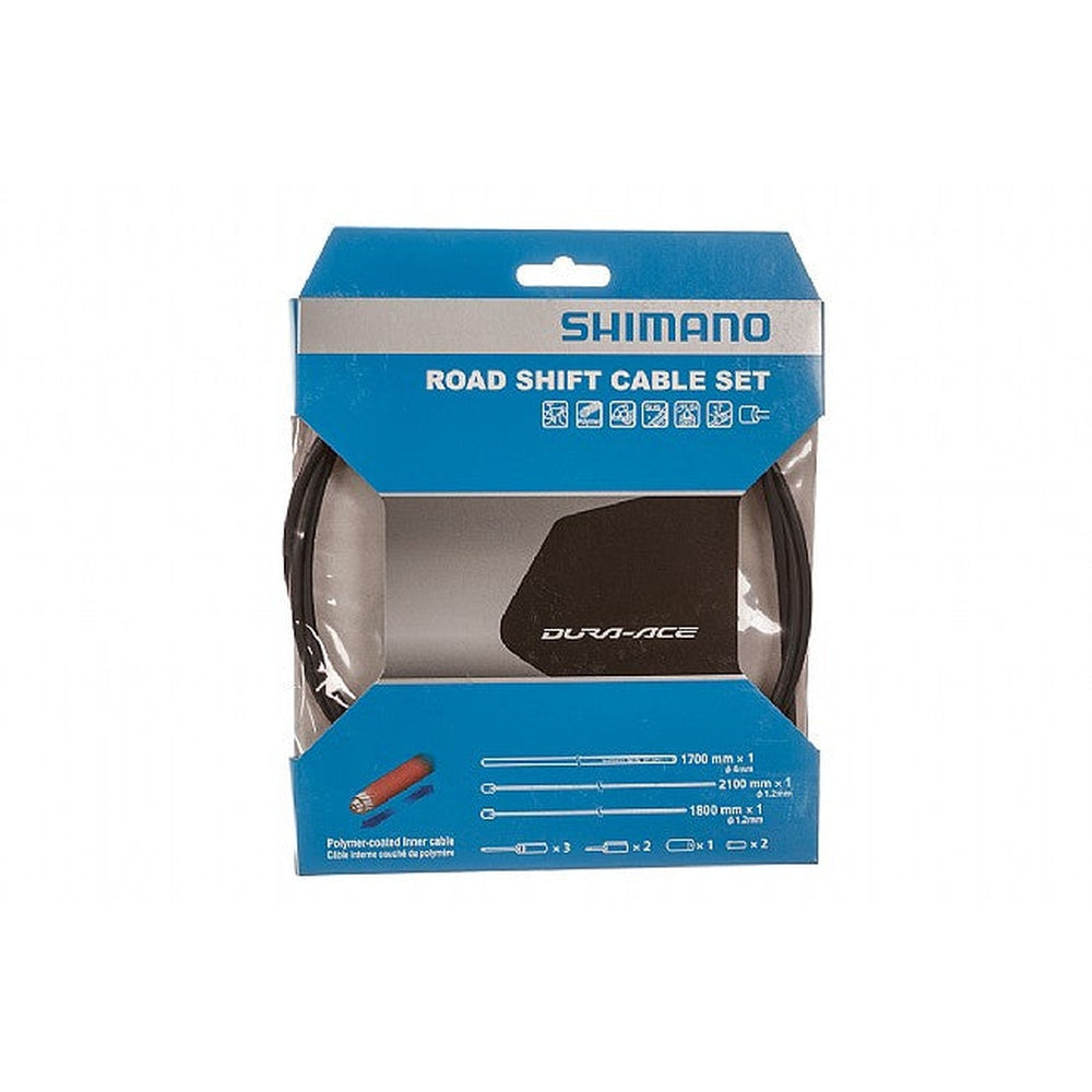 Shimano Dura-Ace road shift cable set with black cables in retail packaging