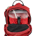 Dakine Shuttle 6L deep red backpack opened showing hydration bladder compartment