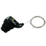 Shimano black grip shift shifter with cable on white background