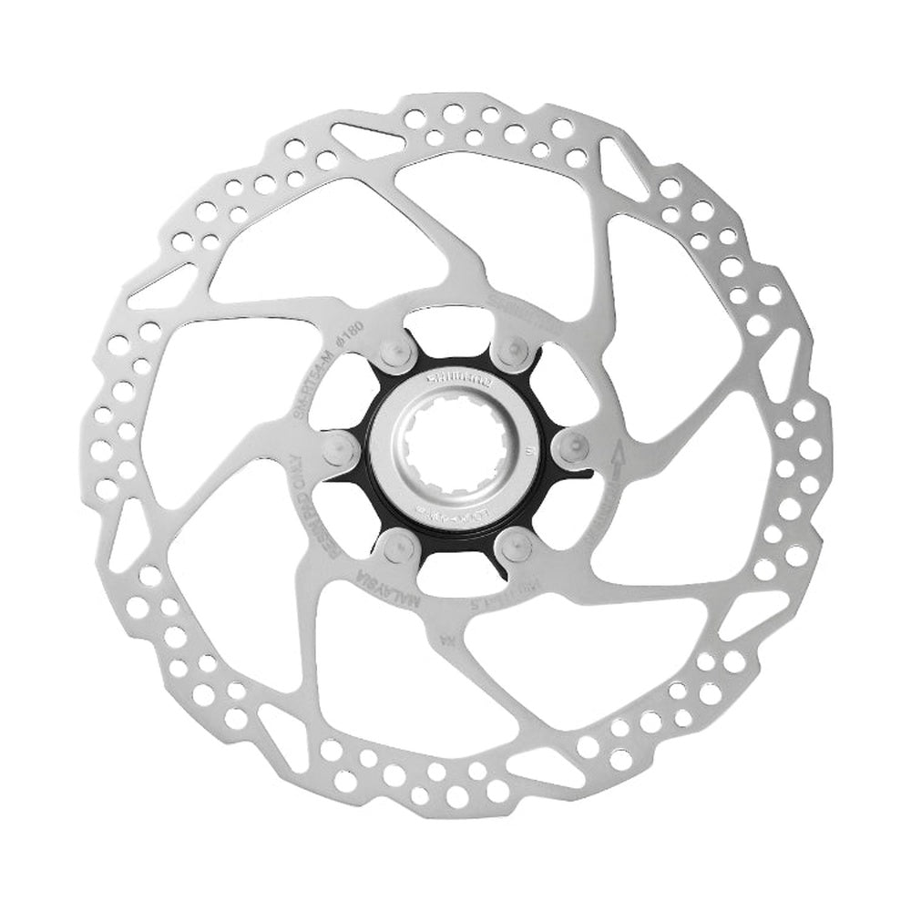 Shimano SM-RT54 160mm disc brake rotor with lock ring in silver finish