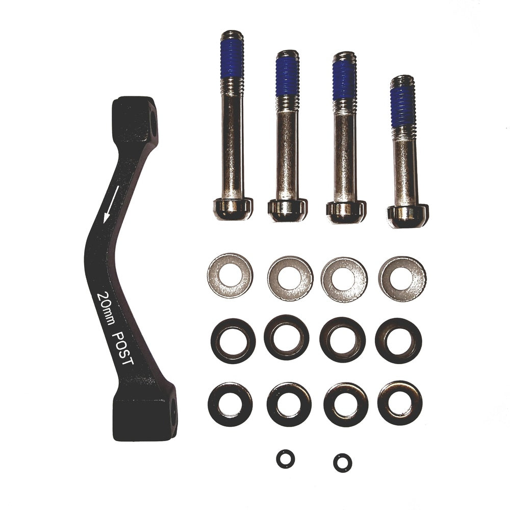 SRAM Post Spacer Set with black adapter, stainless bolts with blue thread locker, and washers