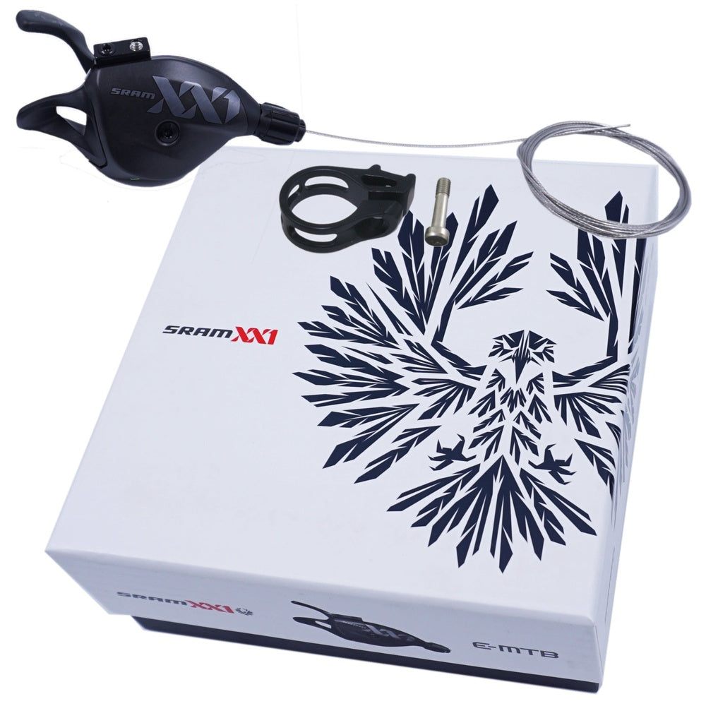 SRAM XX1 Eagle 12-speed trigger shifter in black with lunar graphics and packaging
