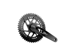 SRAM Rival AXS E1 black crankset with dual chainrings on white background