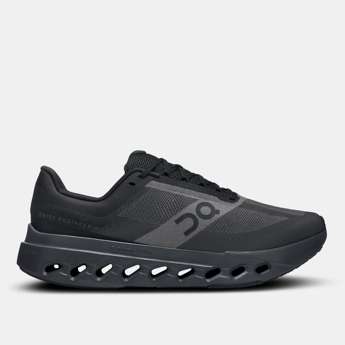 On Cloudsurfer Next men's running shoe in black eclipse colorway, lateral side view
