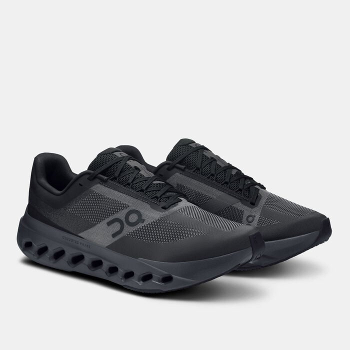 On Cloudsurfer Next men's running shoes pair in black eclipse, three-quarter front view