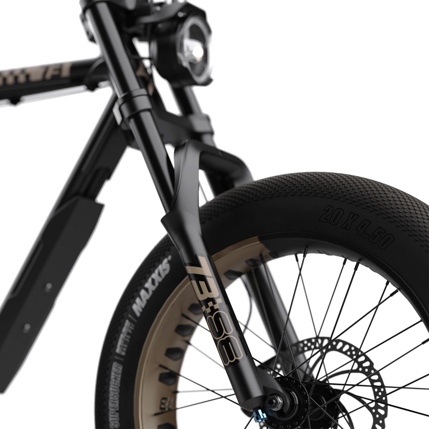 SUPER73-ZX SE Bandit electric bike front wheel and suspension fork detail