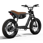 SUPER73-ZX SE electric bike in black with brown leather seat and knobby tires
