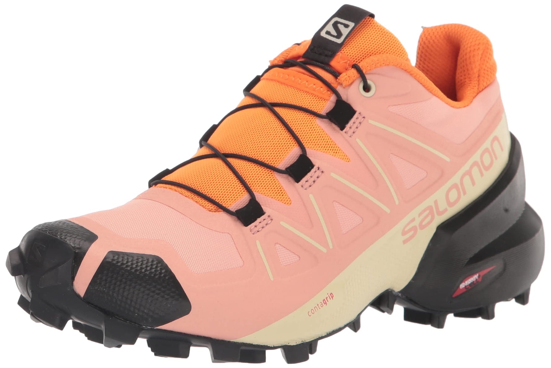 Salomon Speedcross 5 women's trail running shoe in pink coral with orange accents