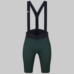 Gobik X Bib Short Women's in dark green pinewood color with black suspenders