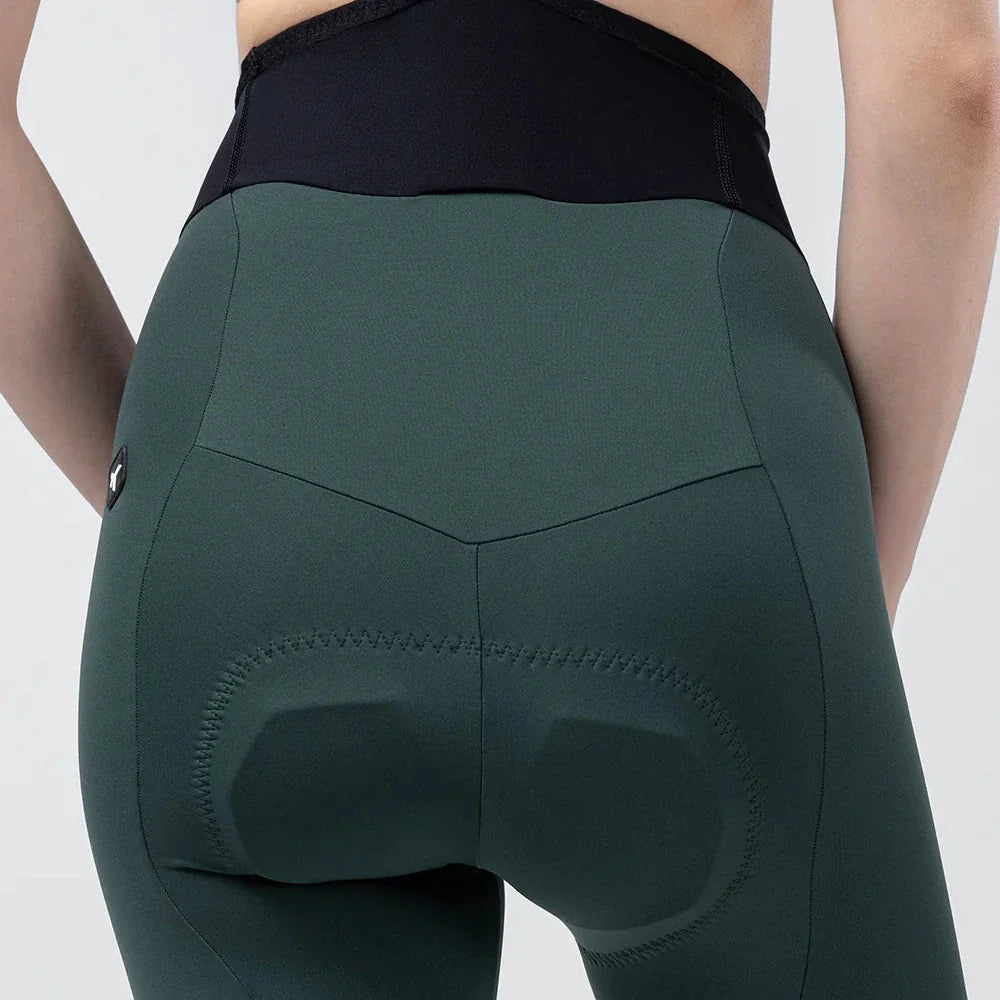Gobik X Women's cycling bib shorts in forest green with black waistband