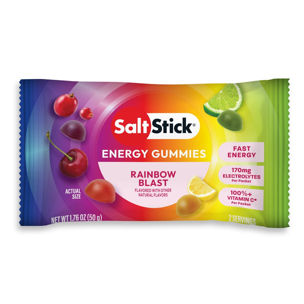SaltStick Rainbow Blast Energy Gummies single packet, 1.76oz with colorful rainbow packaging