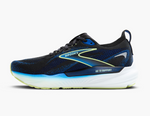 Brooks Glycerin GTS 22 men's running shoe in black with cobalt blue and neo yellow accents