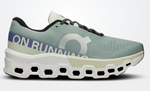 On Cloudmonster 2 running shoe in nimbus green with blueberry blue accents