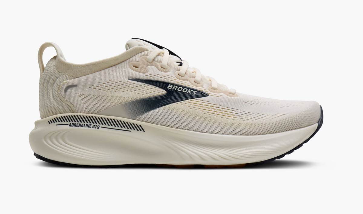 Brooks Adrenaline GTS 25 men's running shoe in Arctic Wolf and Navy, lateral view
