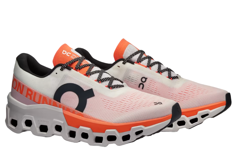 On Cloudmonster 2 running shoes in Frost/Rock colorway with distinctive sole