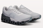 On Cloudmonster 2 running shoes in frost gray with distinctive black sole pods