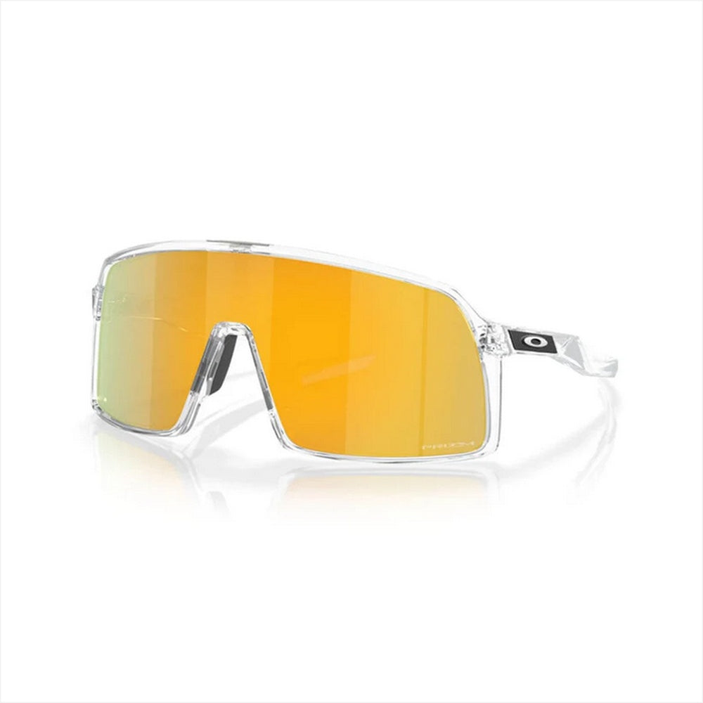 Oakley Sutro sunglasses with clear frame and gold mirrored Prizm lenses