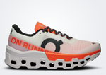 On Cloudmonster 2 running shoe in white and orange colorway with CloudTec sole