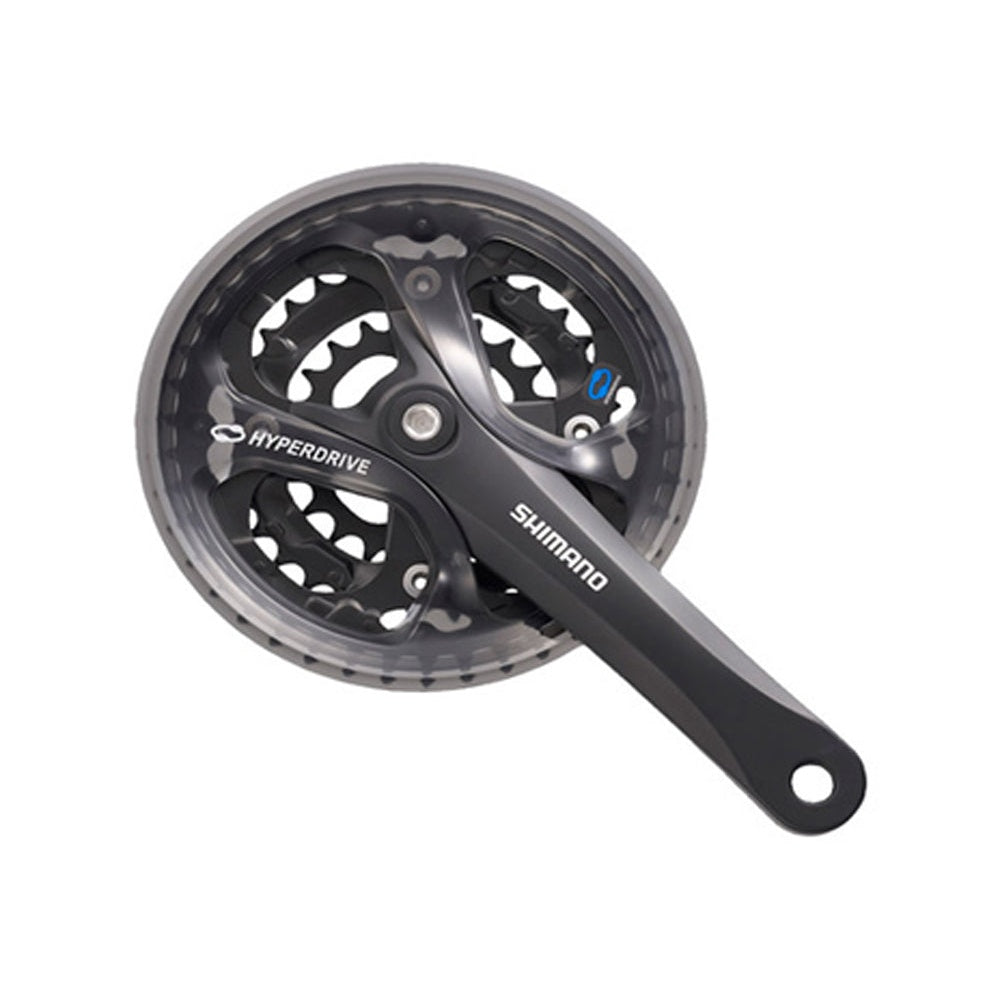 Shimano FC-M361-L black triple chainset with chain guard and HyperDrive logo