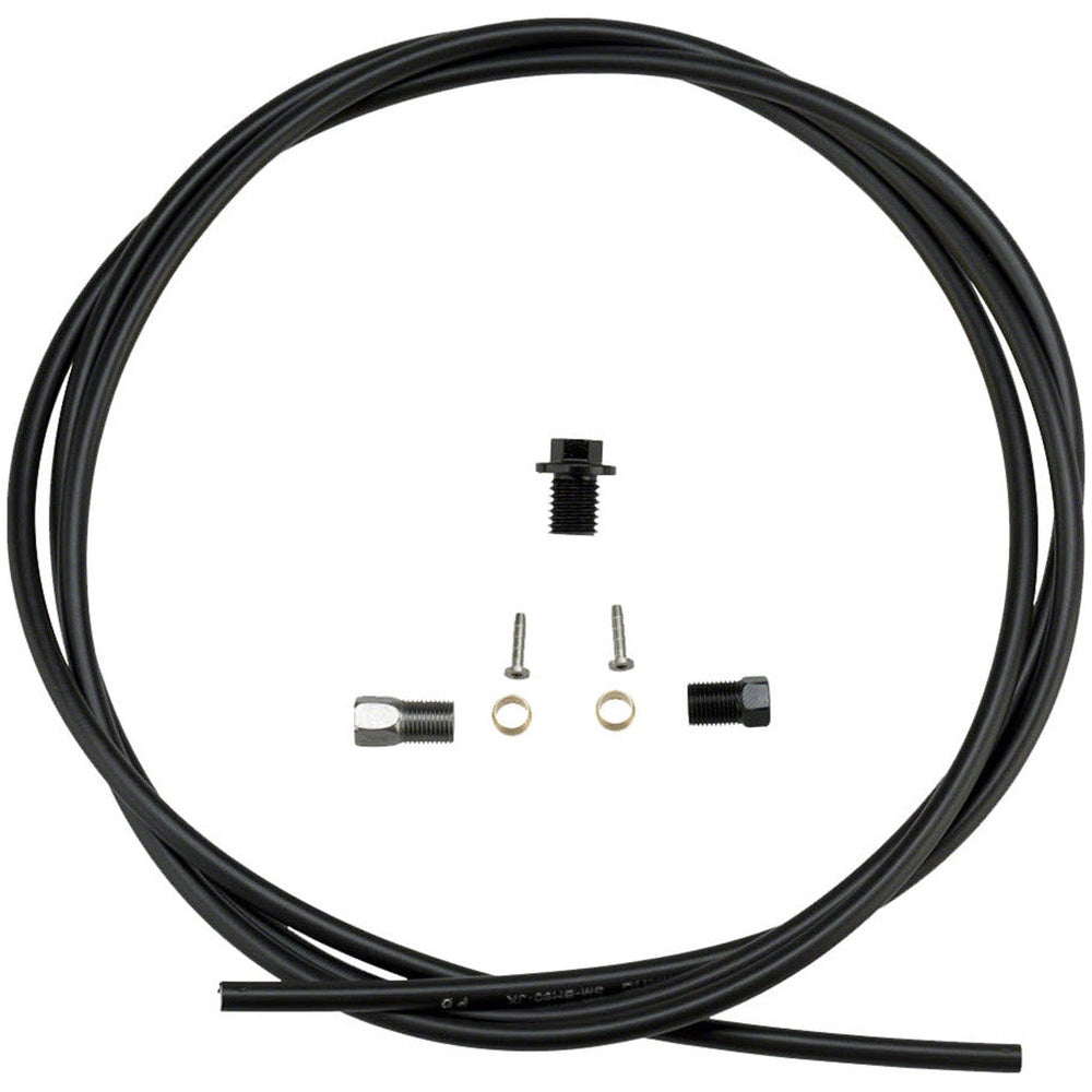 Shimano disc brake cable kit with black hose and metal fittings