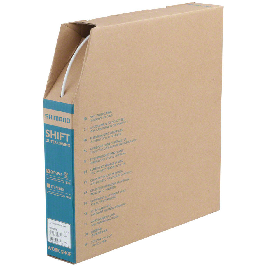 Shimano SP41 shift outer casing in cardboard dispenser box with blue labeling