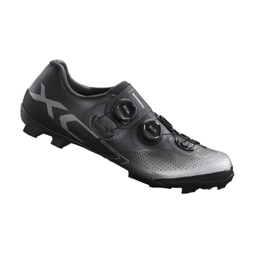 Shimano XC702 black cycling shoe with dual BOA dials and cleats