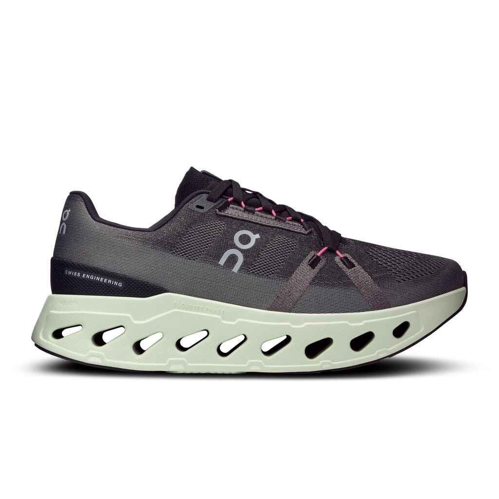 On Cloudeclipse men's running shoe in rock gray with lime green sole