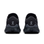 On Cloud X 4 running shoes in black and eclipse colorway, rear view